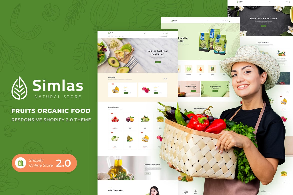 Simlas - тема для Shopify 2.0 с фруктами и органическими продуктами