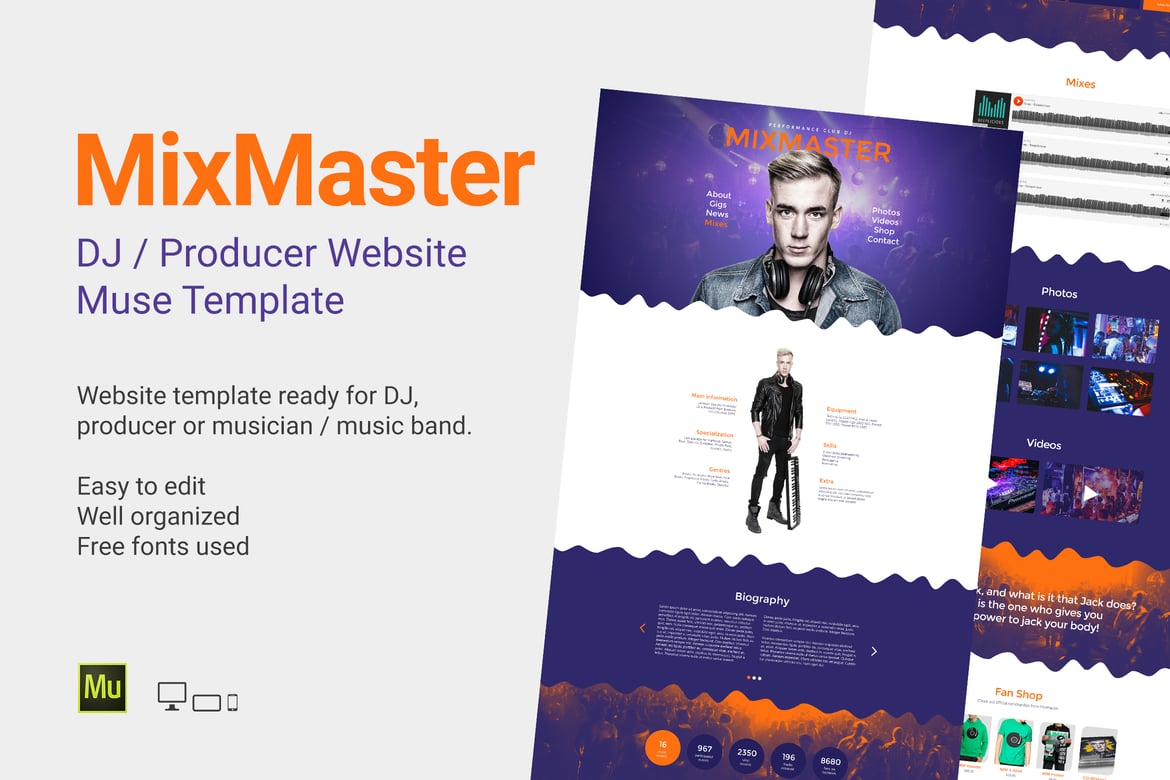 MixMaster - шаблон сайта диджея/продюсера Muse