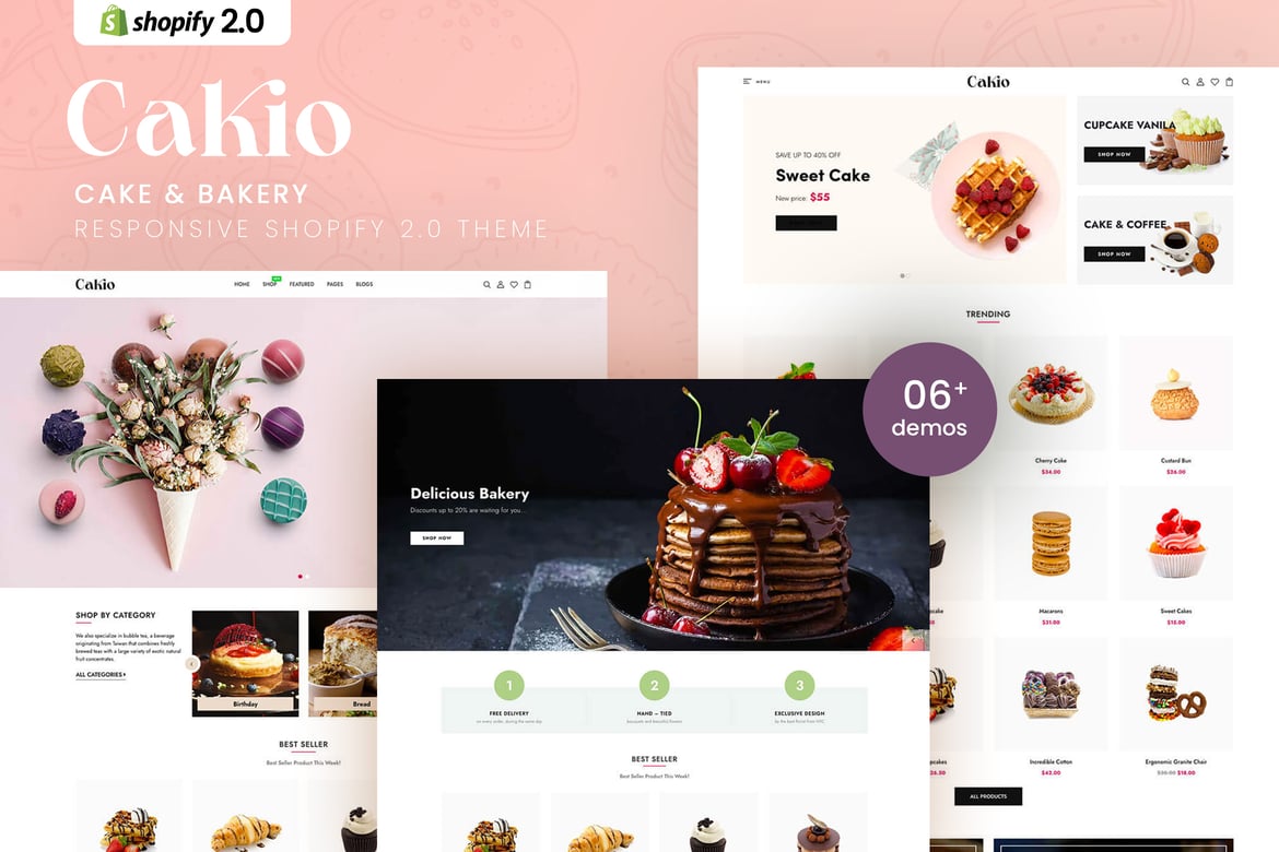 Адаптивная тема Shopify 2.0 для тортов и хлебобулочных изделий Cakio