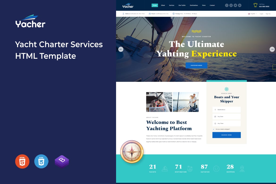 Yacher - HTML-шаблон для чартерных яхт
