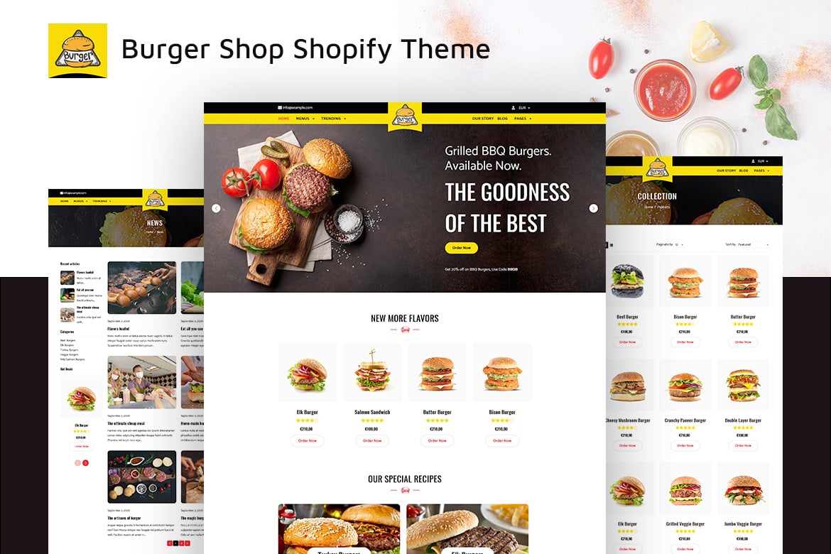 Burgs - тема Shopify для доставки еды и ресторанов