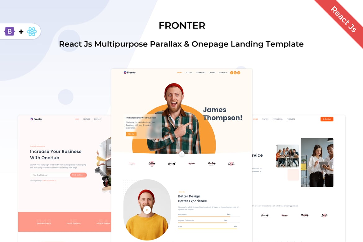 Многоцелевой шаблон лендинга Fronter - React Js