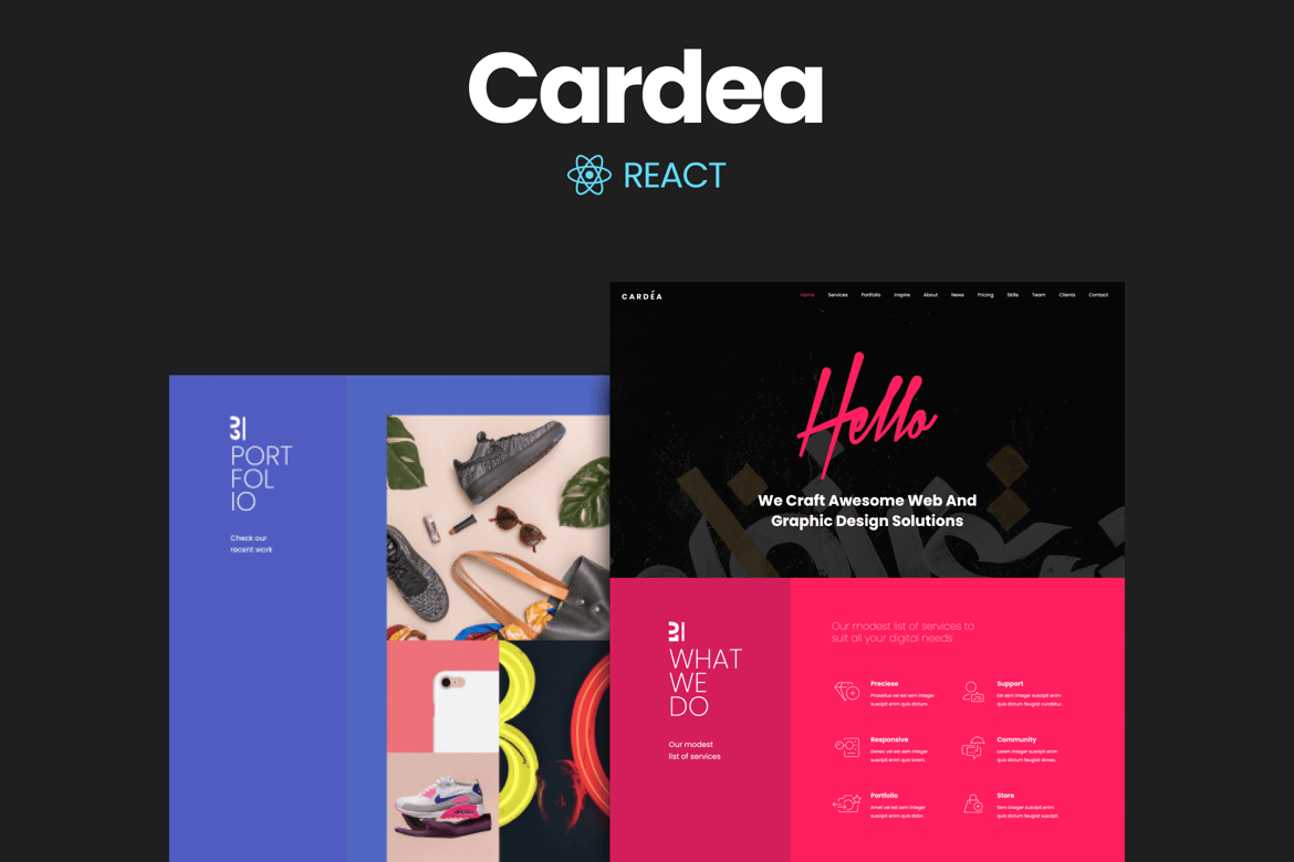 Cardea - Одностраничный шаблон React для портфолио