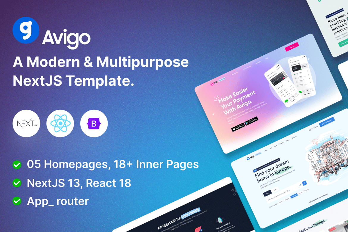 Avigo - Многоцелевой бизнес-шаблон NextJS