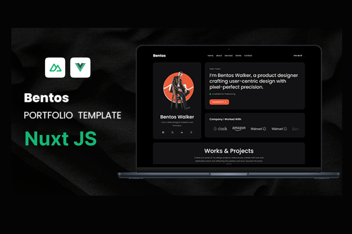 Bentos - Персональное портфолио Nuxt js Шаблон