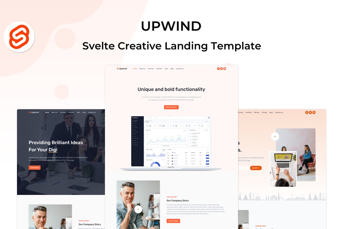 Upwind - Шаблон посадочной страницы Svelte